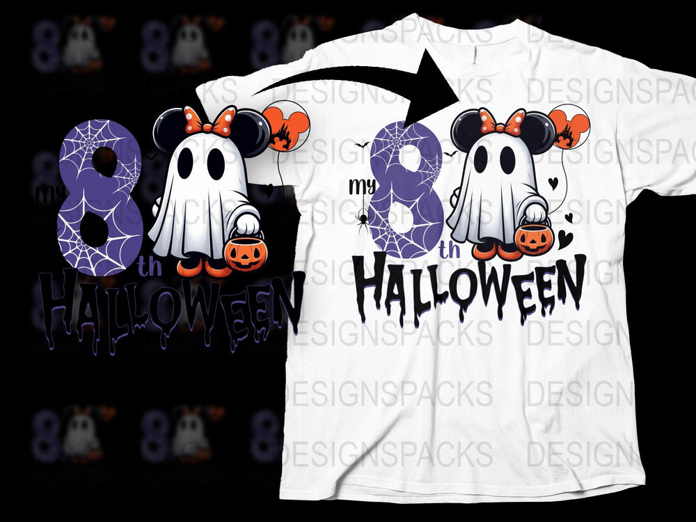 Kids Ghost Halloween T-Shirt, Cute Boo 8th Birthday Party Tee, Spooky October Pumpkin Graphic Shirt for Children