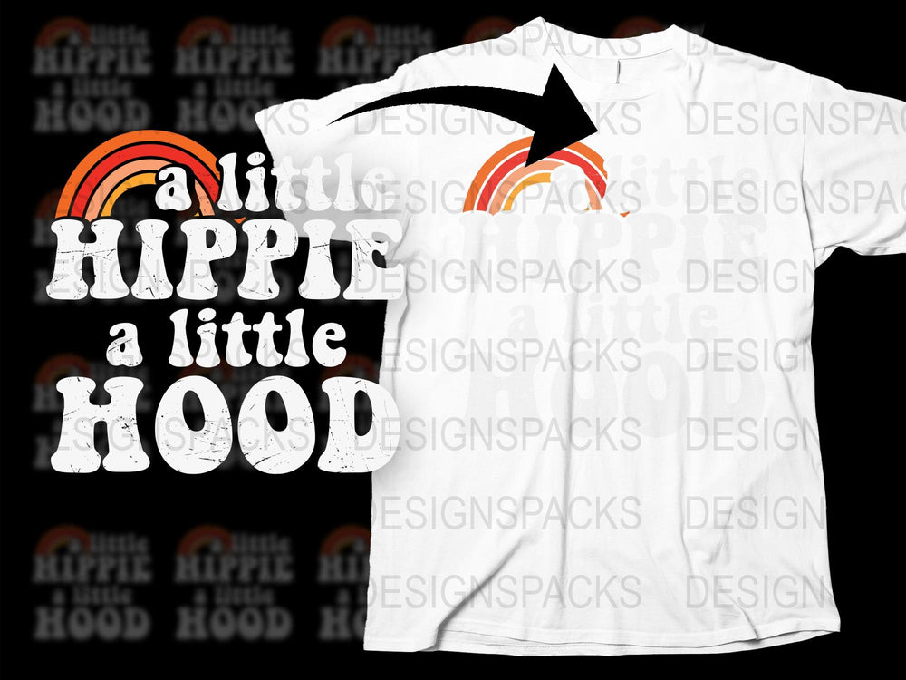 Hippie Hood Graphic T-Shirt, Retro Style Rainbow Print, Casual Streetwear, Unisex Fashion Tee
