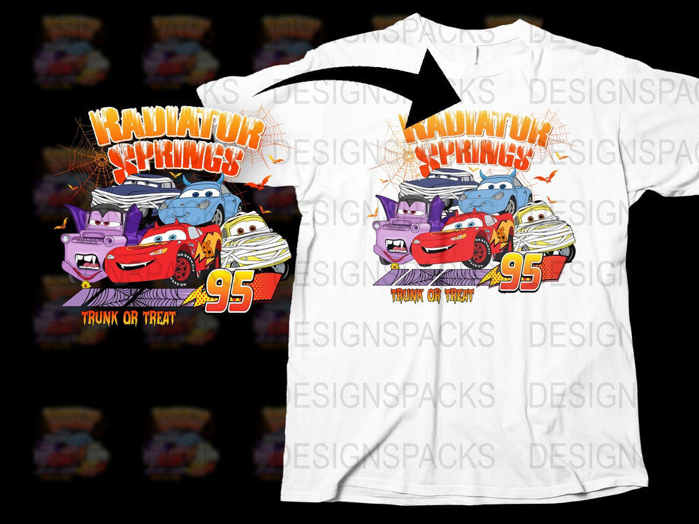 Radiator Springs Halloween T-Shirt, Trunk or Treat Graphic Tee, Cartoon Cars, Kids and Adult Sizes Available