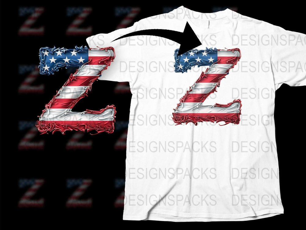 Patriotic Z Letter T-Shirt, American Flag Design, Stylish USA Alphabet Graphic Tee, Unisex Fashion