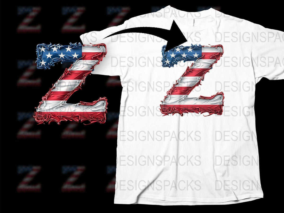 Patriotic Z Letter T-Shirt, American Flag Design, Stylish USA Alphabet Graphic Tee, Unisex Fashion