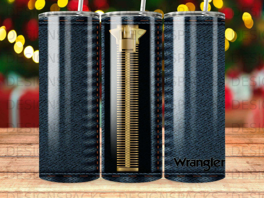 Blue denim texture golden zipper stitching Wrangler tumbler