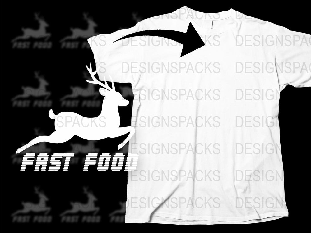 Graphic T-Shirt Fast Food Funny Deer Design Unisex White Tee Casual Streetwear Unique Gift Idea