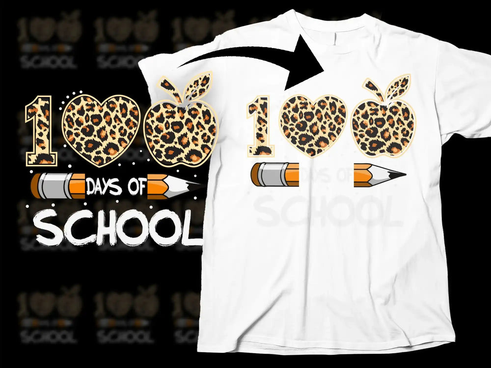 100 Days of School Shirt, Leopard Print Apple Tee, Teacher Celebration T-Shirt, Fun Educational Graphic Top for Educators