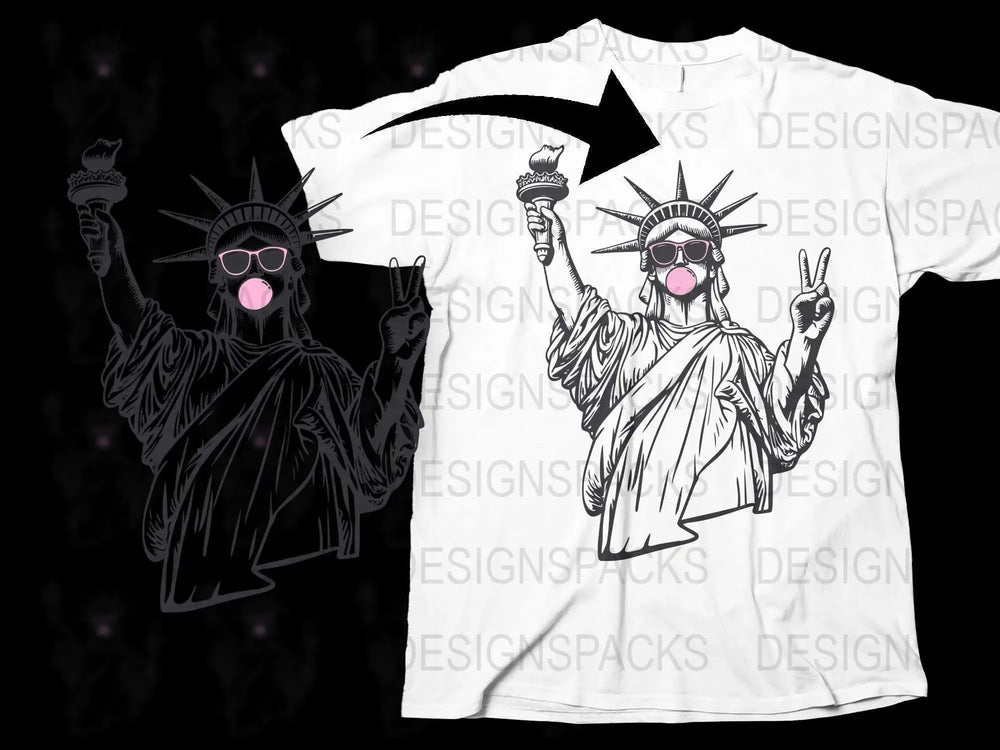 Cool Statue of Liberty Graphic T-Shirt, Funky Liberty Design, Unique USA Landmark Tee, Black and White Unisex Top