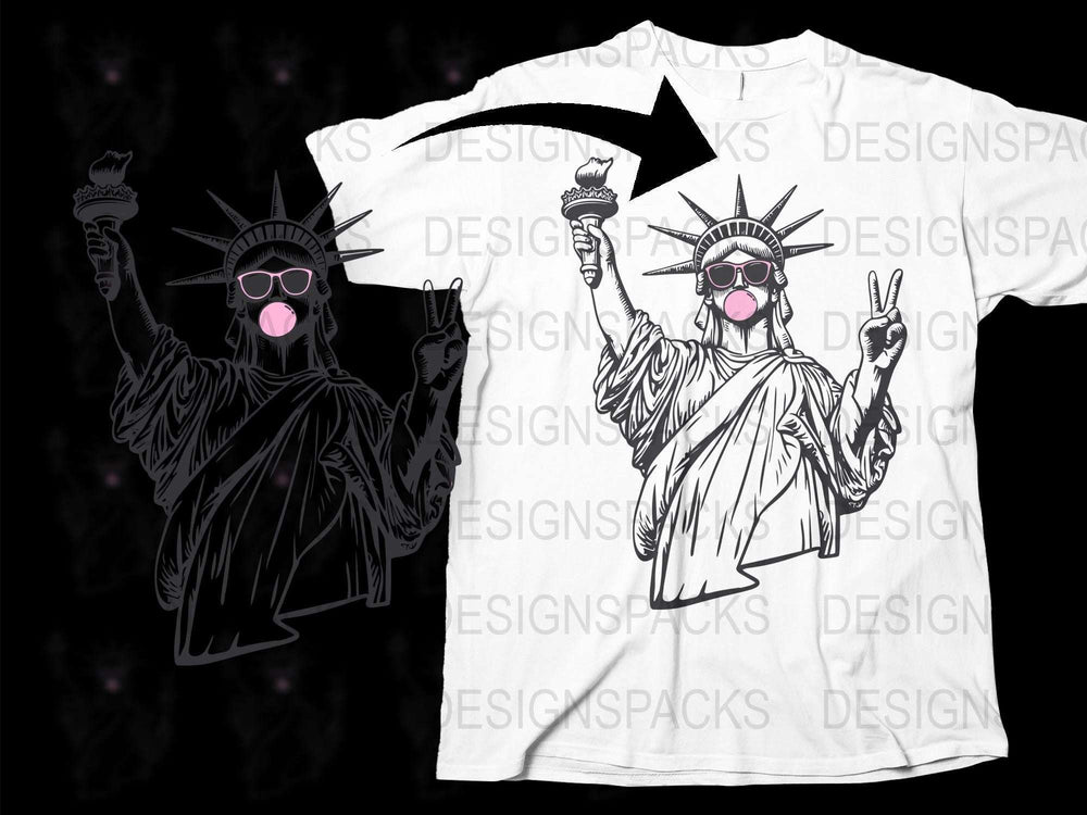 Cool Statue of Liberty Graphic T-Shirt, Funky Liberty Design, Unique USA Landmark Tee, Black and White Unisex Top