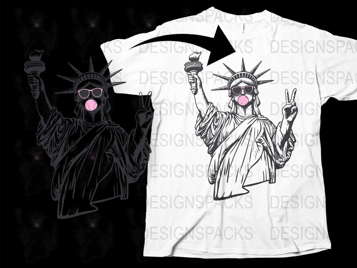 Cool Statue of Liberty Graphic T-Shirt, Funky Liberty Design, Unique USA Landmark Tee, Black and White Unisex Top