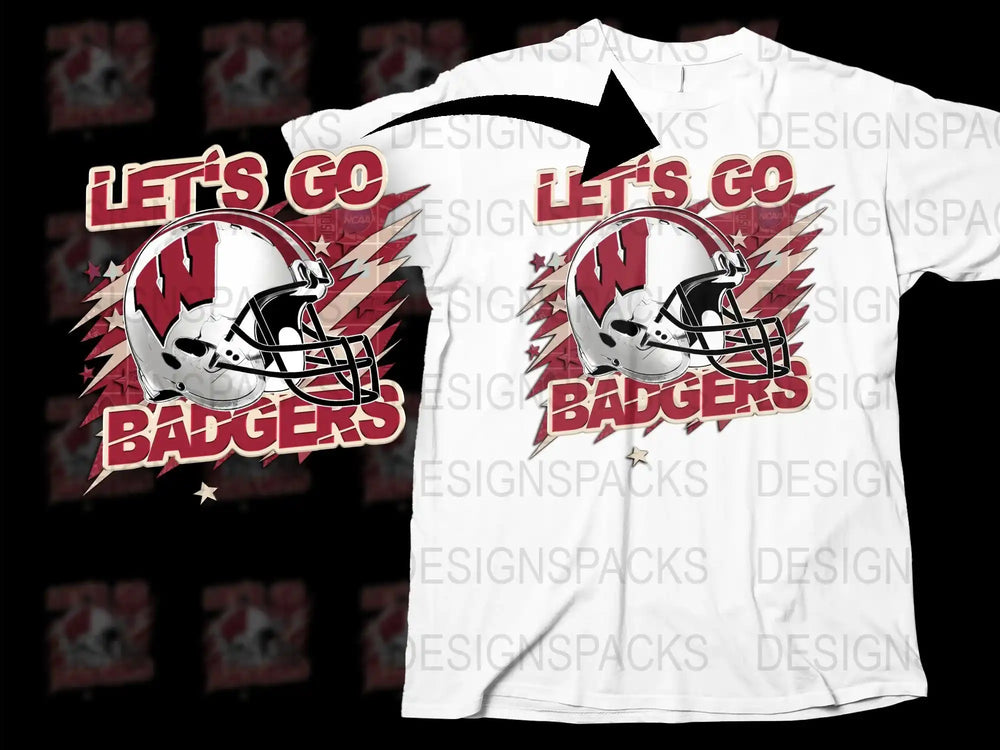 Let's Go Badgers Graphic T-Shirt, College Football Fan Tee, Red and White Sports Shirt, Unisex Casual Wear