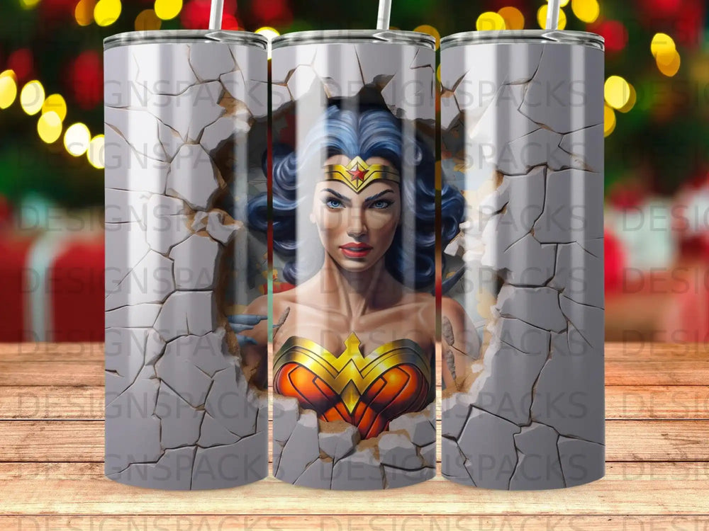 Wonder Woman bursting through a cracked surface.
