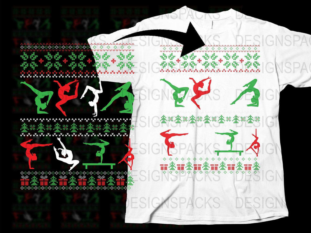 Ugly Christmas Sweater T-Shirt, Dinosaur Holiday Design, Festive Red and Green, Unisex Winter Apparel, Unique Christmas Gift Idea
