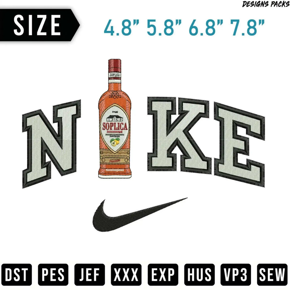 Nike logo with Soplica bottle and embroidery file types listed.