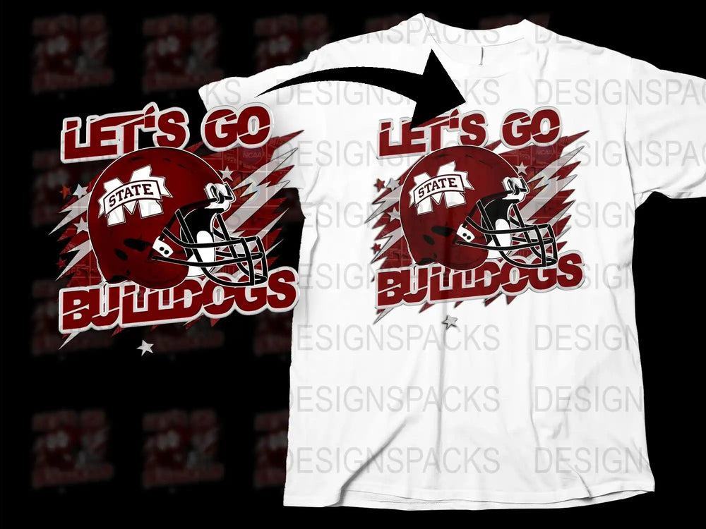 Let's Go Bulldogs T-Shirt, Red and White Football Helmet Graphic Tee, Sports Fan Apparel