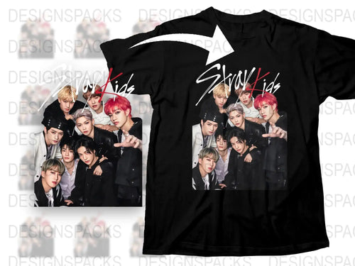 Stray Kids Band Graphic T-Shirt, K-Pop Music Group Tee, Fan Merchandise, Black Cotton Shirt