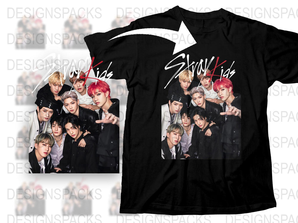 Stray Kids Band Graphic T-Shirt, K-Pop Music Group Tee, Fan Merchandise, Black Cotton Shirt