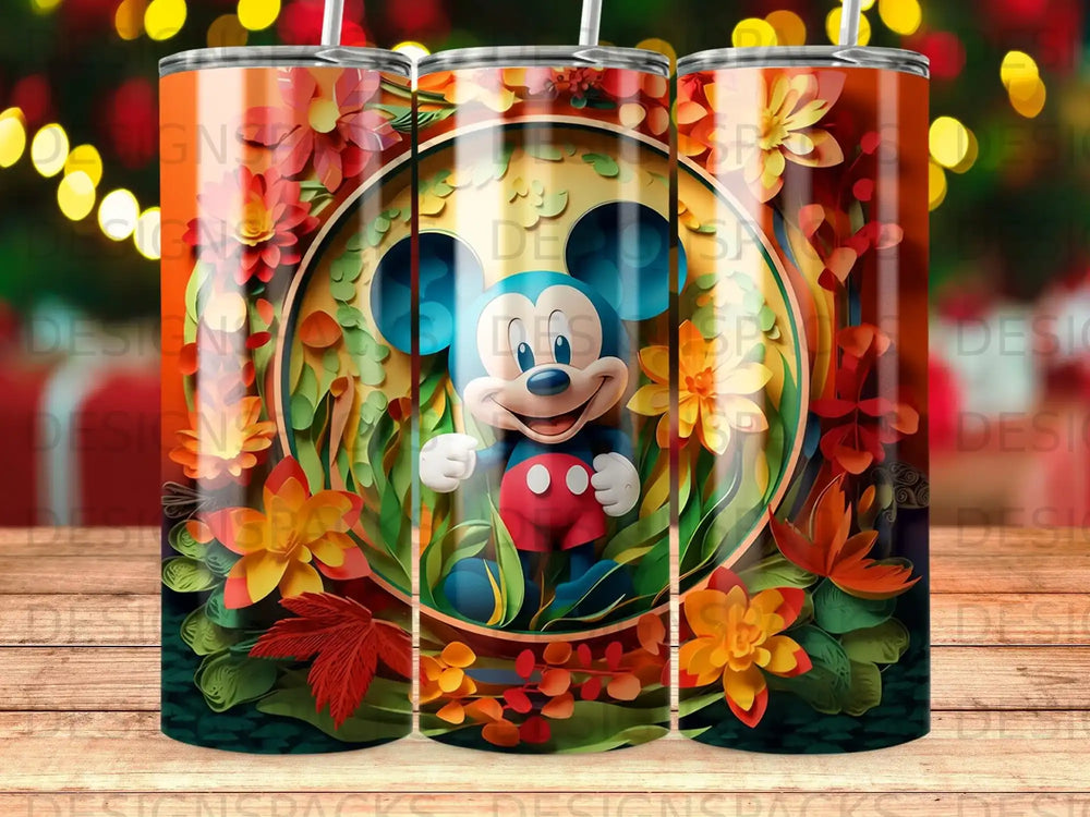 Mickey Mouse surrounded by colorful fall foliage.