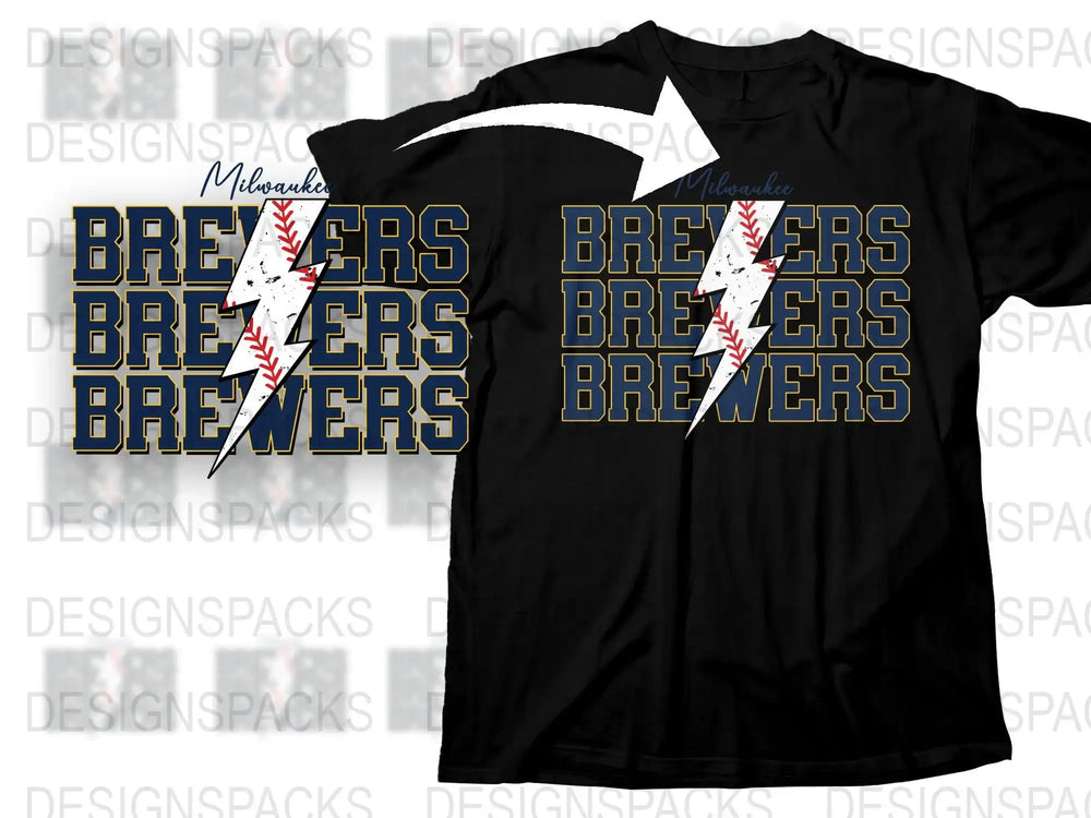 Milwaukee Brewers Inspired T-Shirt, Baseball Team Text Logo, Casual Sports Apparel, Unisex Black Tee