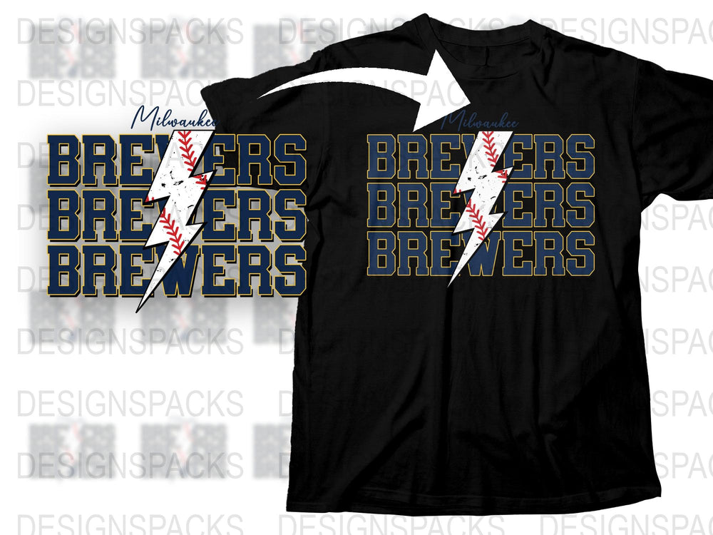 Milwaukee Brewers Inspired T-Shirt, Baseball Team Text Logo, Casual Sports Apparel, Unisex Black Tee