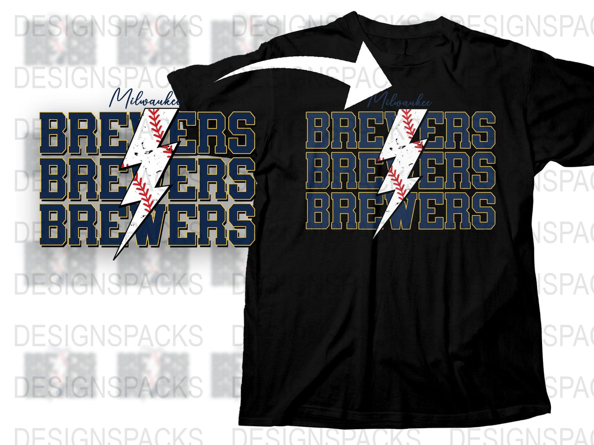 Milwaukee Brewers Inspired T-Shirt, Baseball Team Text Logo, Casual Sports Apparel, Unisex Black Tee