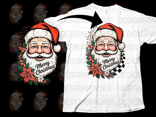 Merry Christmas Santa Claus Graphic T-Shirt, Festive Holiday Tee, Red and White Design