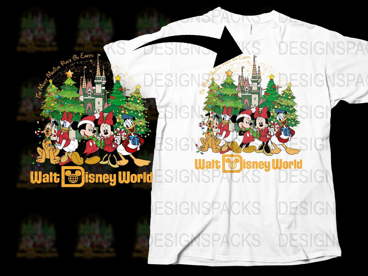 Disney Christmas T-Shirt, Mickey Minnie Holiday Castle Tee, Family Vacation Matching Shirts, Festive Winter Apparel
