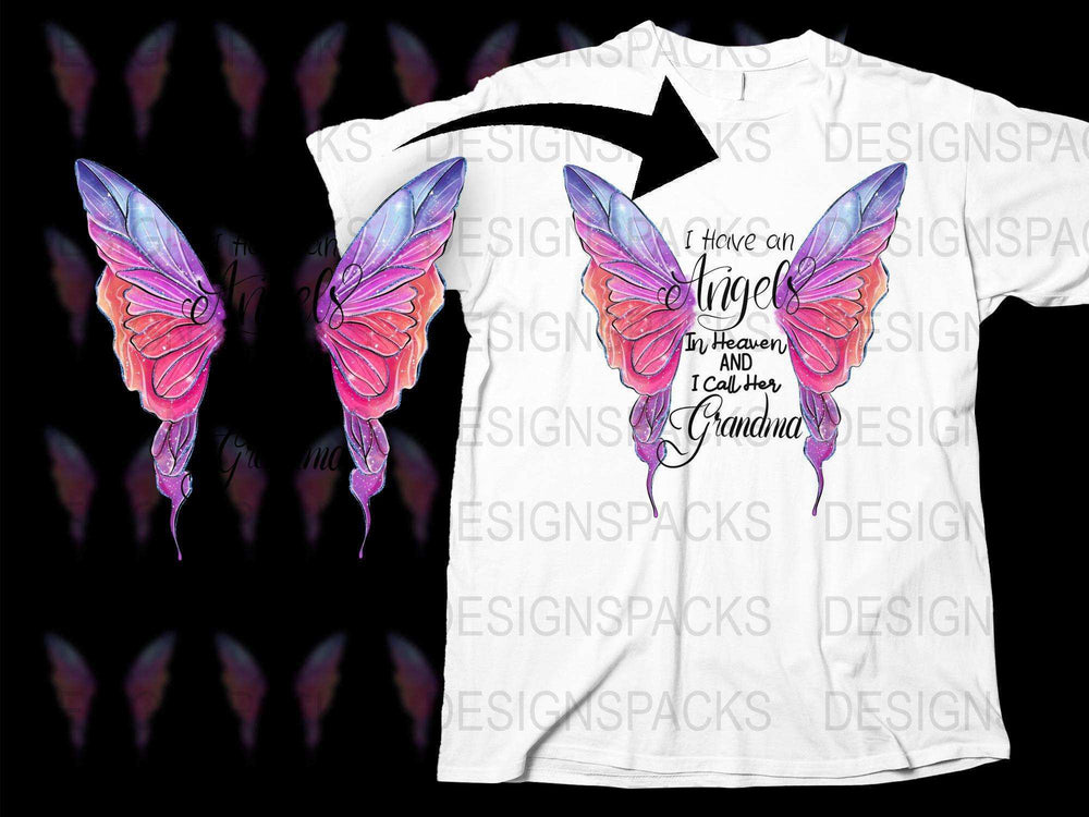 Butterfly Wings Grandma T-Shirt, Heavenly Quote Memorial Gift, Angelic Grandmother Tribute Tee