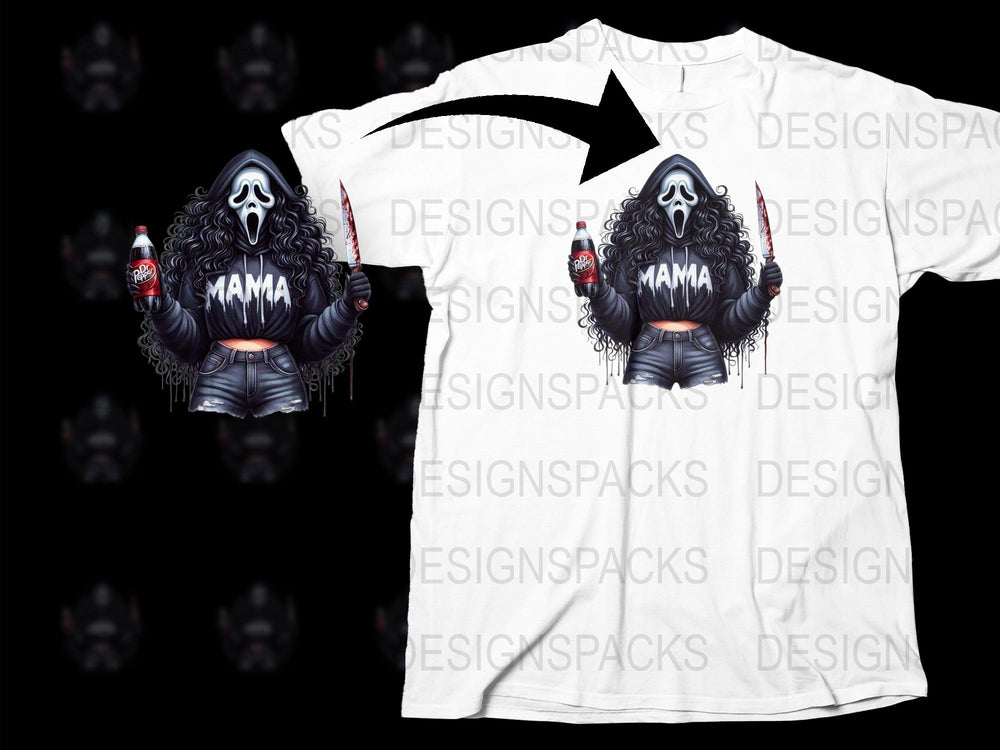 Cool Mama Grim Reaper Graphic T-Shirt, Gothic Mother's Day Gift, Unique Mom Tee, Full Sleeve White Casual Apparel