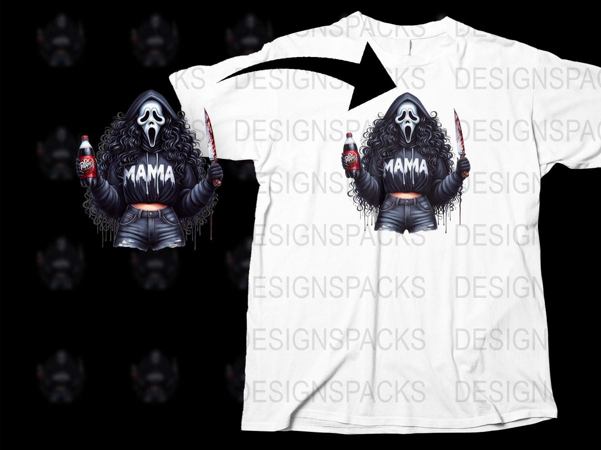 Cool Mama Grim Reaper Graphic T-Shirt, Gothic Mother's Day Gift, Unique Mom Tee, Full Sleeve White Casual Apparel