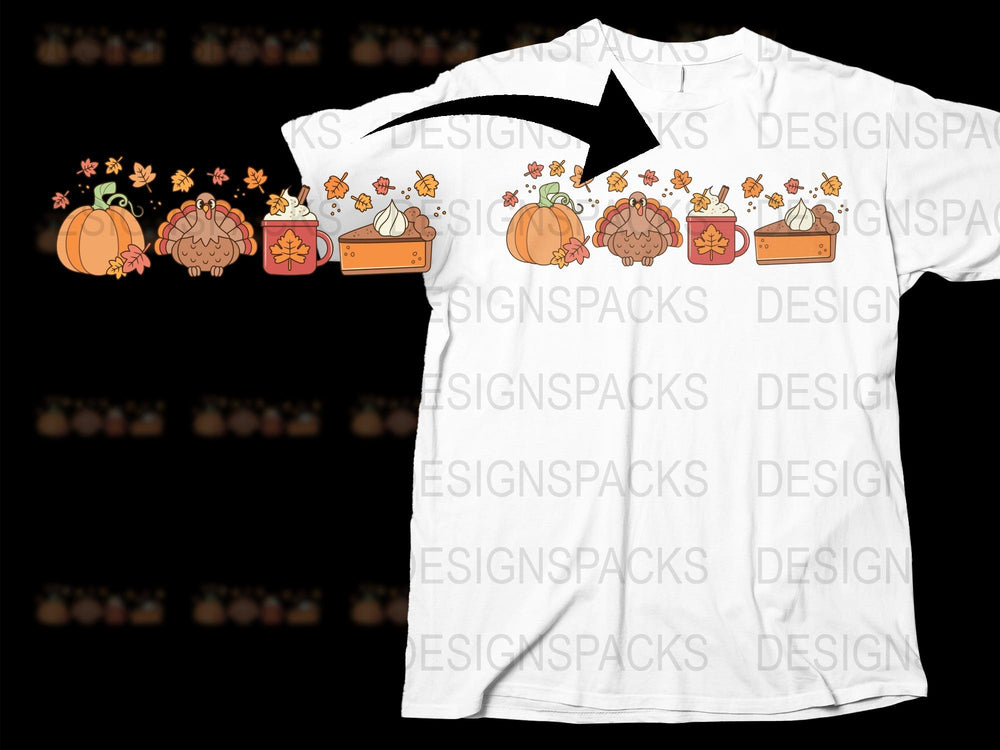 Autumn Pumpkin and Turkey Design T-Shirt, Thanksgiving Graphic Tee, Fall Festival Apparel, Unisex Sizes