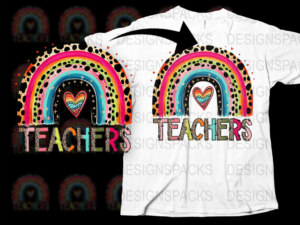 Colorful Rainbow Teachers Shirt, Heart Design, Appreciation Gift, Trendy Teacher Tee, Bright Colors, Graphic T-Shirt for Educators