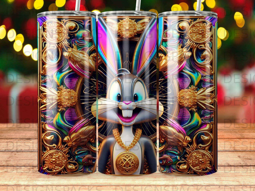 Bugs Bunny in ornate gold frame, wearing a gold chain.
