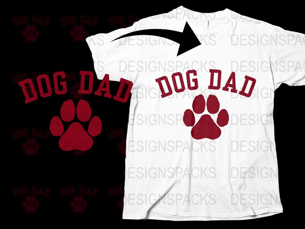 Dog Dad T-Shirt, Pet Owner Gift, Funny Dog Lover Tee, White Cotton Shirt with Red Paw Print Graphic