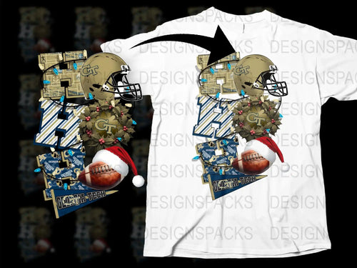 Georgia Tech Christmas T-Shirt, Holiday Football Helmet Graphic Tee, Festive College Apparel, Unique Sports Fan Gift
