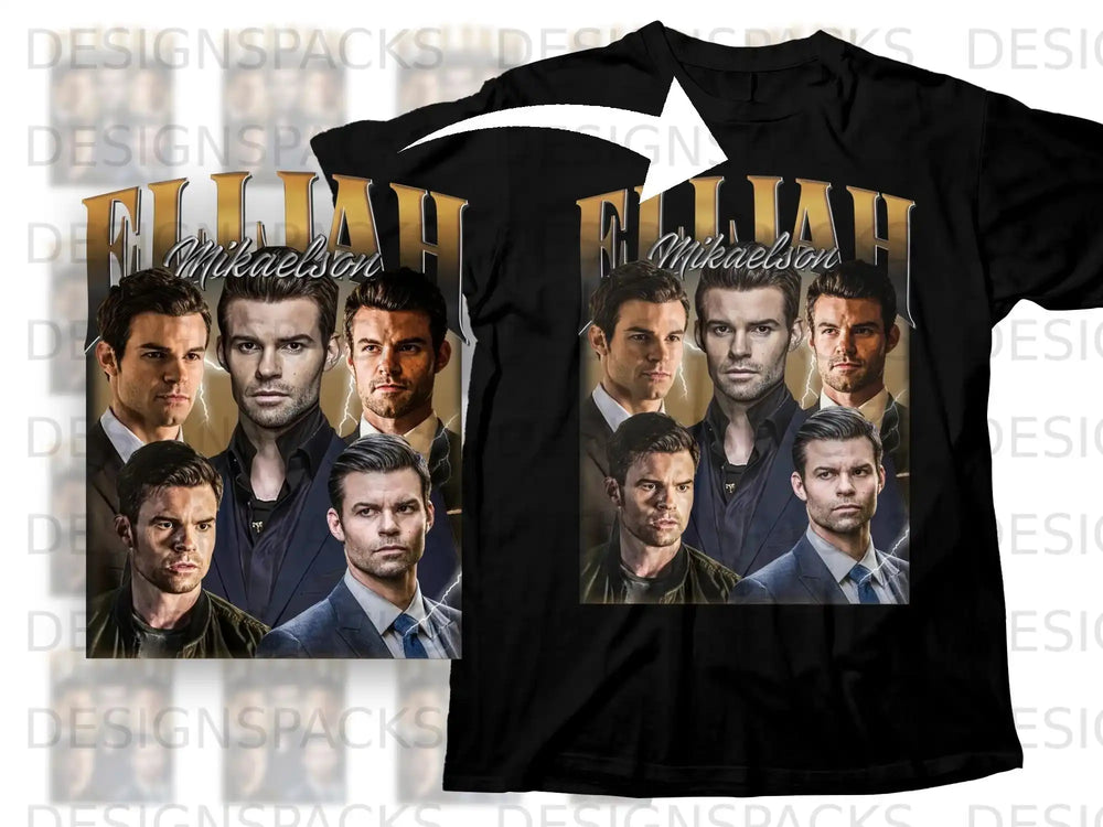 T-shirt featuring collage of actor Daniel Gillies as Elijah Mikaelson.