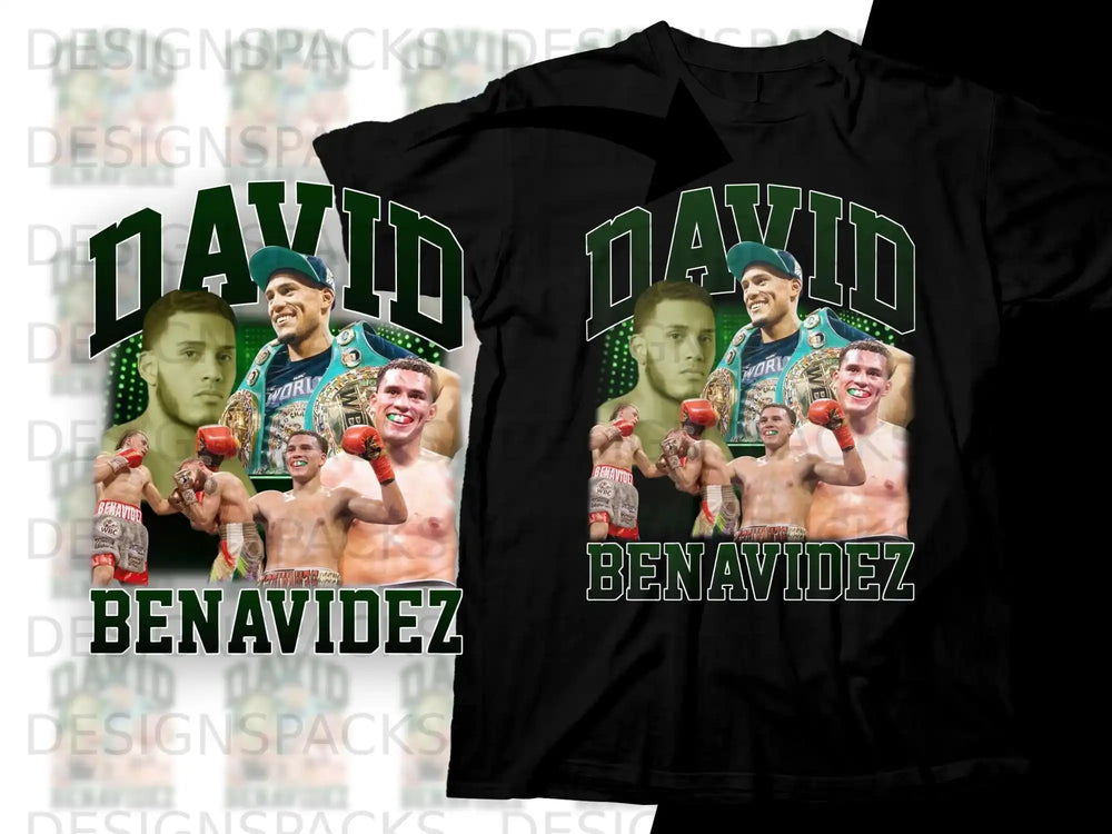 David Benavidez boxing t-shirt graphic with fighter portrait and "DAVID BENAVIDEZ WBC" text.