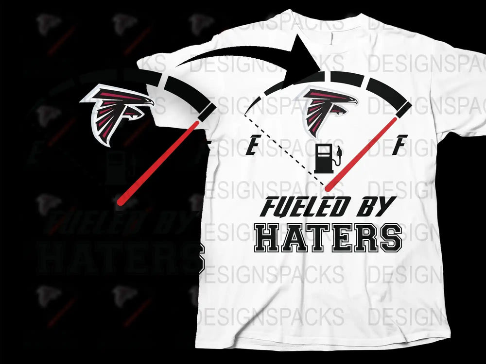 Atlanta Falcons Inspired T-Shirt, Fueled By Haters Graphic Tee, NFL Sports Fan Apparel, Bold White and Red Design.