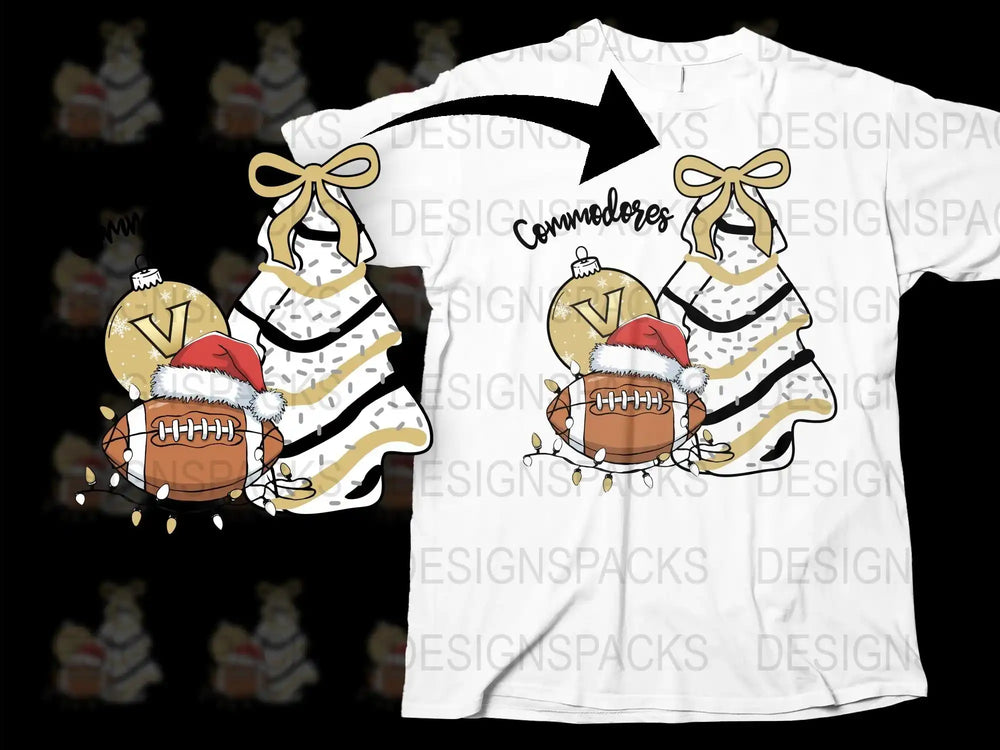 Festive Christmas T-Shirt, Commodores Football, Holiday Graphic Tee, Santa Hat Design, Winter Apparel for Sports Fans