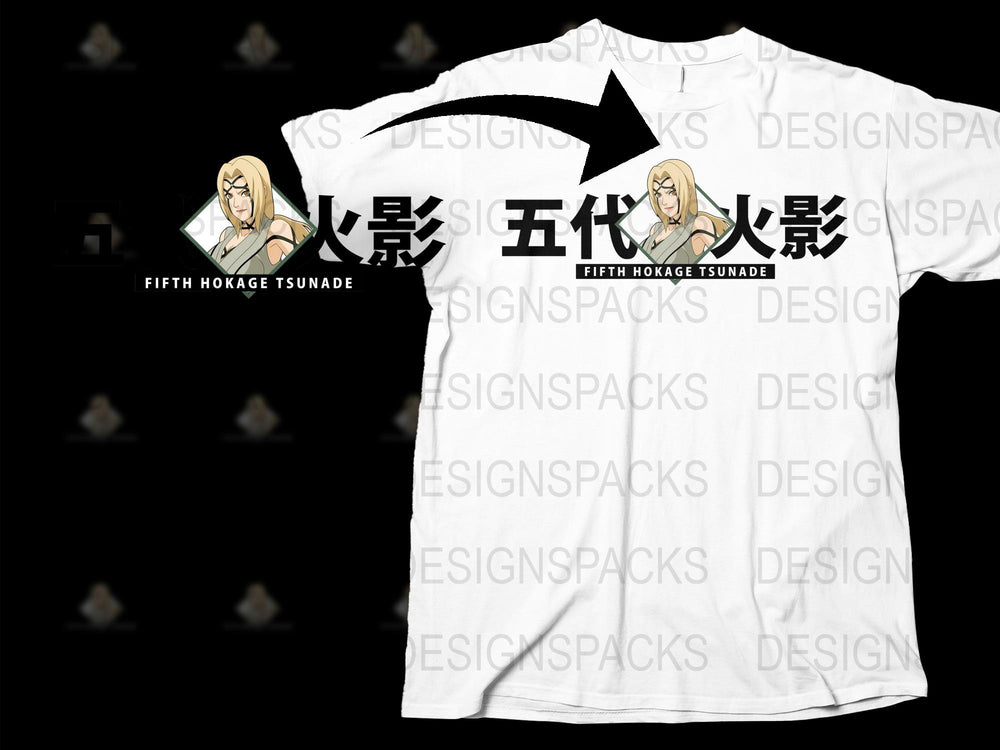 Anime Tsunade T-Shirt, Fifth Hokage Graphic Tee, Unisex Manga Shirt, Japanese Kanji Text Top, Cotton Casual Wear