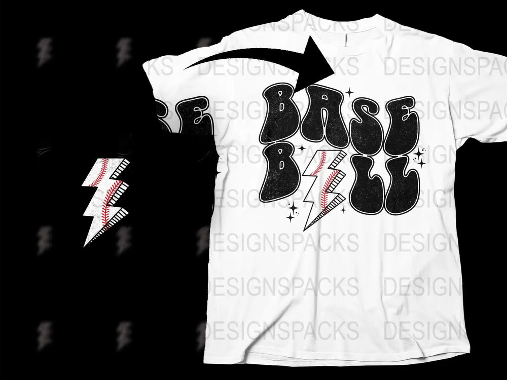 Graphic Baseball T-Shirt with Lightning Bolt Design, Unisex Sports Casual Wear, White Cotton Tee