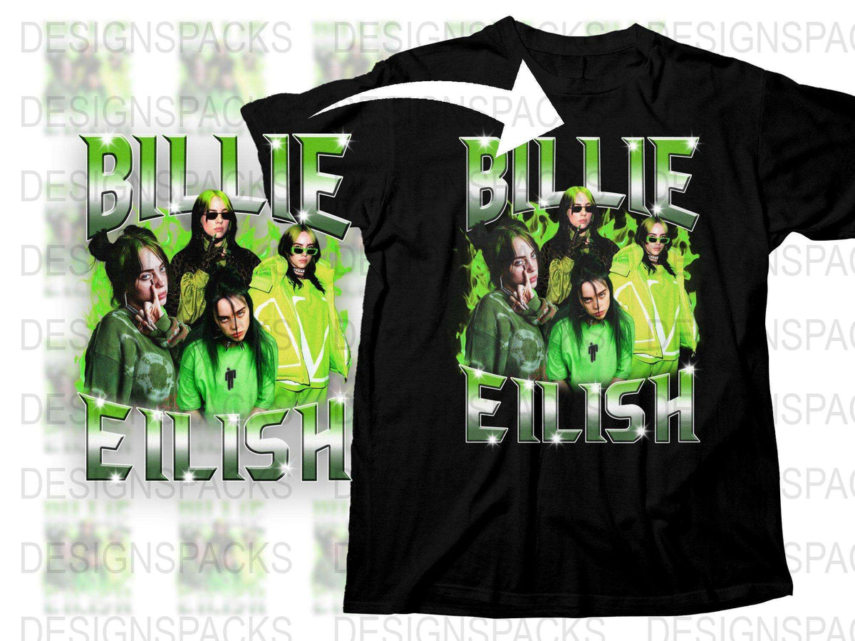 Billie Eilish Fan T-Shirt, Graphic Tee, Pop Music Artist Merch, Trendy Green Design, Unisex Adult Clothing