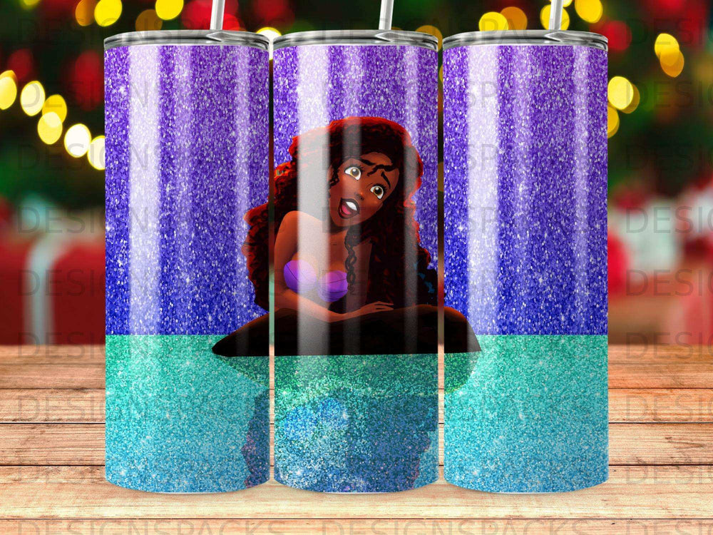 Ariel sits on a rock with glitter background.