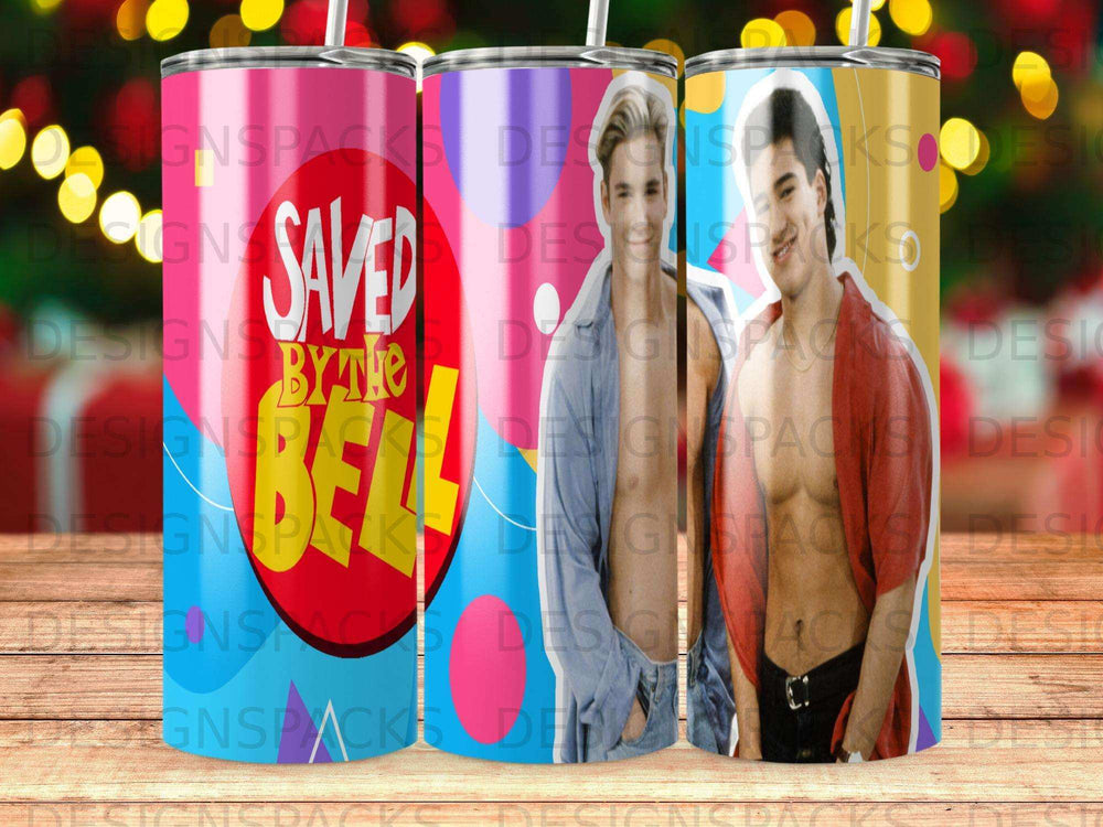 Saved by the Bell tumbler featuring Zack, Slater, and Screech.