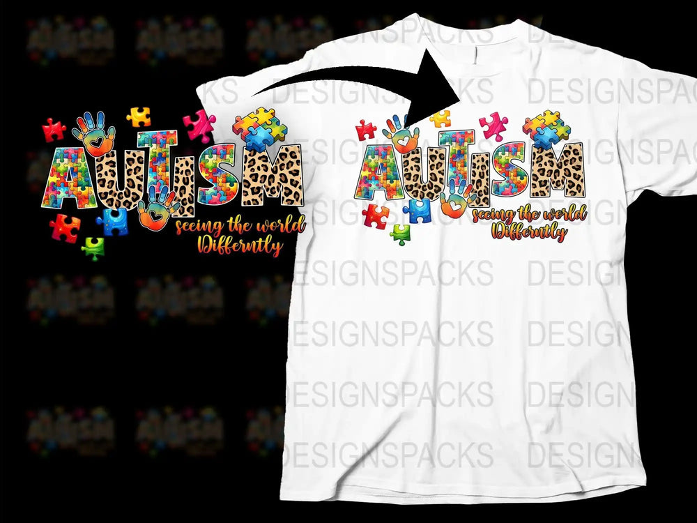Autism Awareness T-Shirt Colorful Puzzle Pieces and Animal Prints Unisex Tee