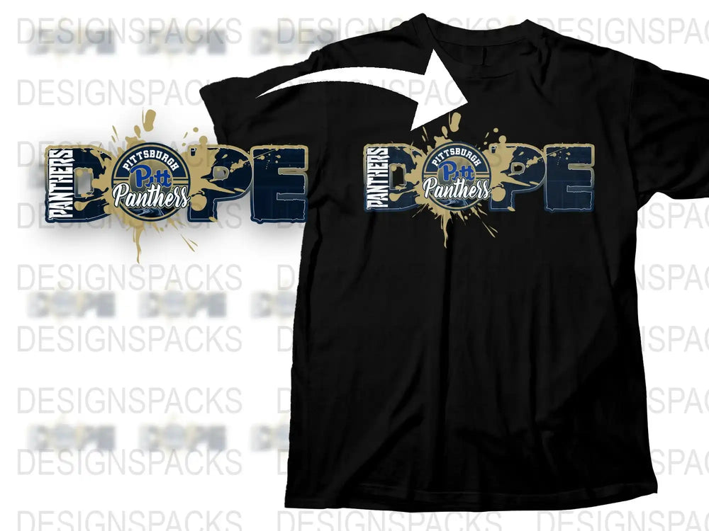 Pittsburgh Panthers T-Shirt Vintage Logo College Team Sports Fan Apparel Black Tee