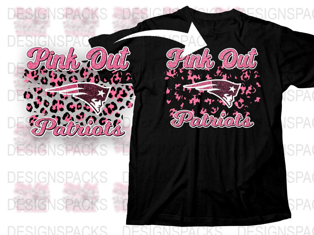 Pink Out Patriots T-Shirt, Black Graphic Tee, Sports Team Support, Leopard Print Design
