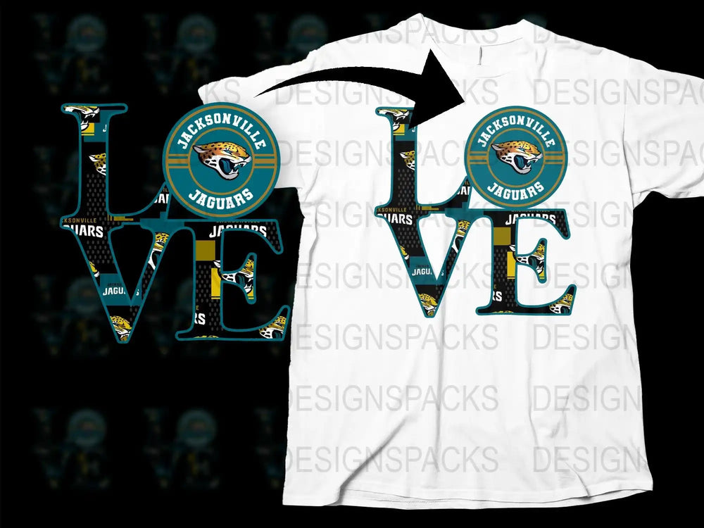 Jacksonville Jaguars Love T-Shirt, NFL Team Logo Graphic Tee, Sports Fan Apparel, Unisex Football Shirt