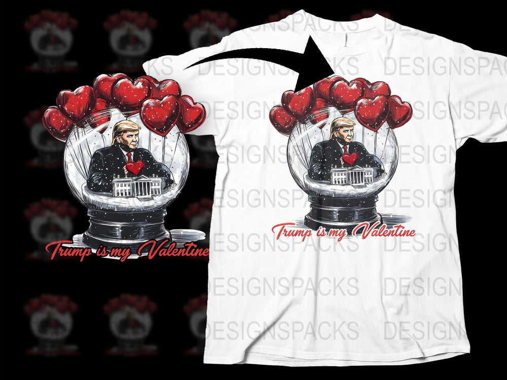 Donald Trump Valentine's Day T-Shirt, Funny Political Snow Globe Design, Heart Balloons, Gift Idea
