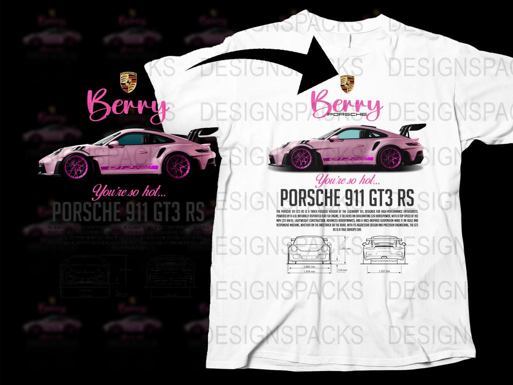 Porsche 911 GT3 RS Graphic T-Shirt, Pink Car Print, Automotive Enthusiast Gift, Unisex Tee