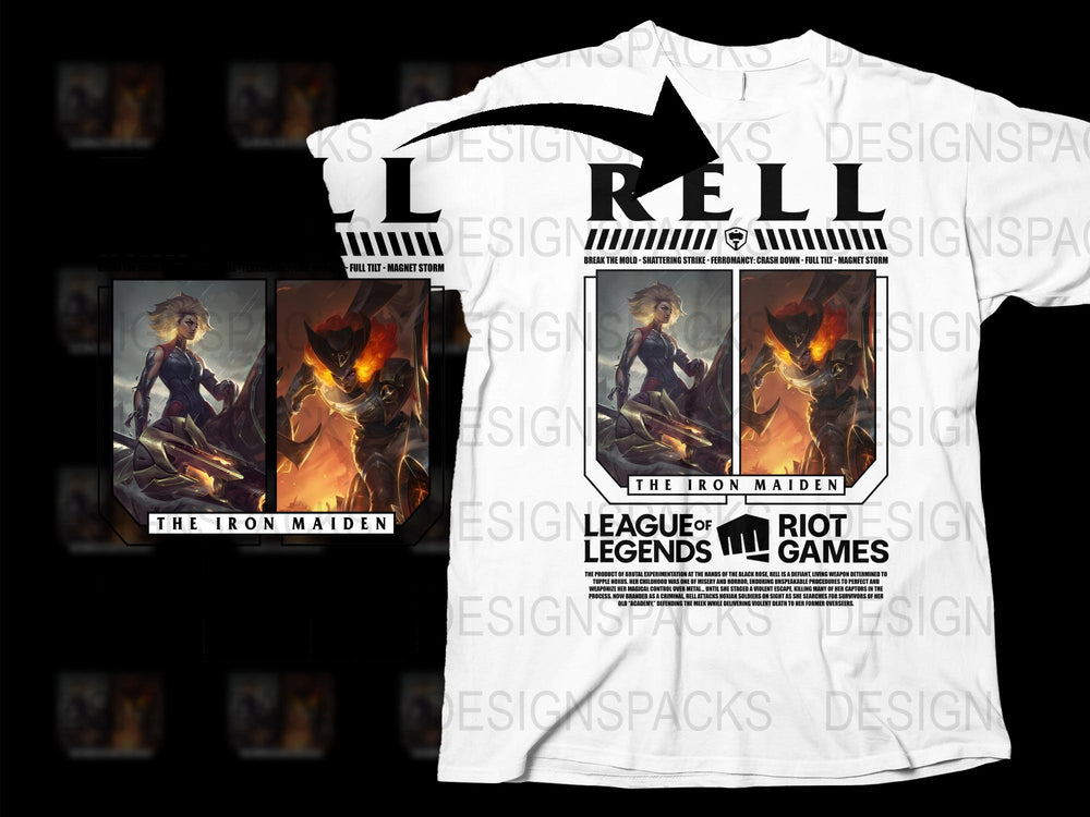 League of Legends Rell The Iron Maiden Graphic T-Shirt, Riot Games Merch, Gaming Apparel, Unisex White Tee