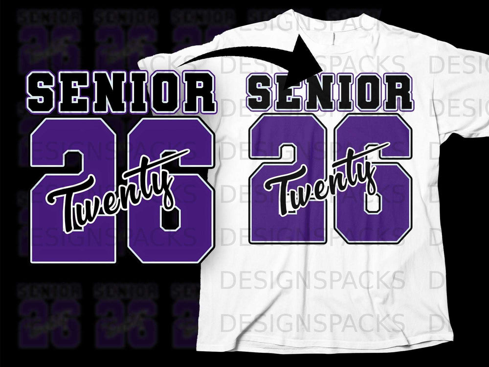 Purple "Senior 26 Twenty" design with the number displayed prominently.