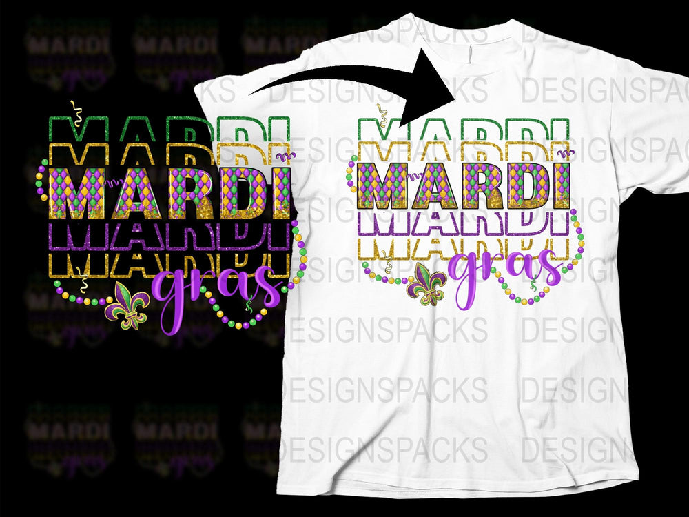Mardi Gras T-Shirt, Colorful Bead Graphic, Festive New Orleans Style, Men's and Women's Sizes Available